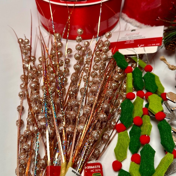 Huge Christmas Craft Bundle — Red Ribbons, Picks, Sprays, Garland & Decor Lot - Picture 2 of 5
